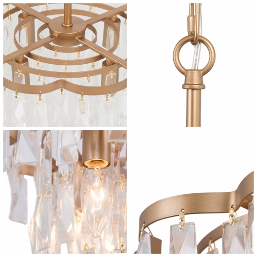 Modern Gold Bedroom Chandelier, 4-Light Empire Gold Mid-century Glam with Tiered Crystal Modern/Contemporary LED Dry rated Chandelier