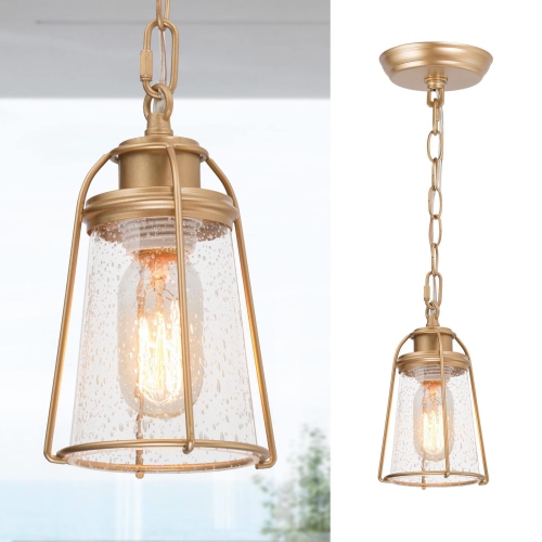 Farmhouse Gold Bell Pendant Light, 1-Light Modern Mini Bedroom Ceiling Pendant Light