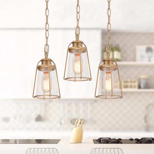Farmhouse Gold Bell Pendant Light, 1-Light Modern Mini Bedroom Ceiling Pendant Light