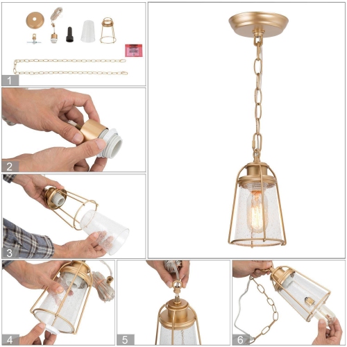 Farmhouse Gold Bell Pendant Light, 1-Light Modern Mini Bedroom Ceiling Pendant Light