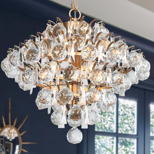 Drops Crystal Chandelier, 3-Light Modern Farmhouse Gold Kitchen Pendant Light for Dining Living Room