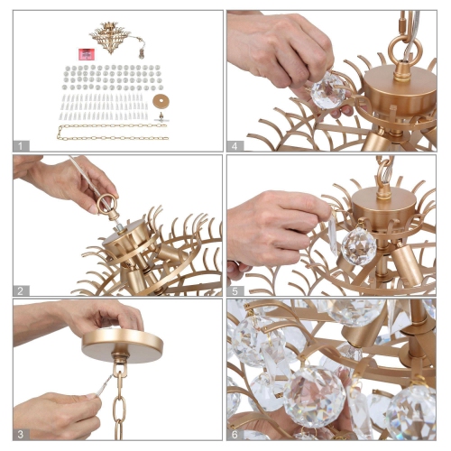 Drops Crystal Chandelier, 3-Light Modern Farmhouse Gold Kitchen Pendant Light for Dining Living Room