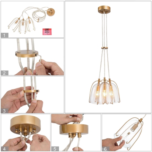 Modern Dining Room Chandelier, 3-Light Gold Bell Chandelier with Seeded Glass Shades