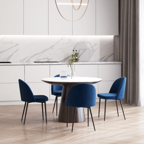 HOMCOM Modern Dining Chairs, Mid-Back Velvet-touch Upholstery Side Chair, Table Chair for Living Room, Dining Room, Dark Blue, Set of 4