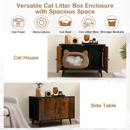 Gymax Industrial Cat Litter Box Enclosure Hidden Washroom Cat House End Table Cabinet
