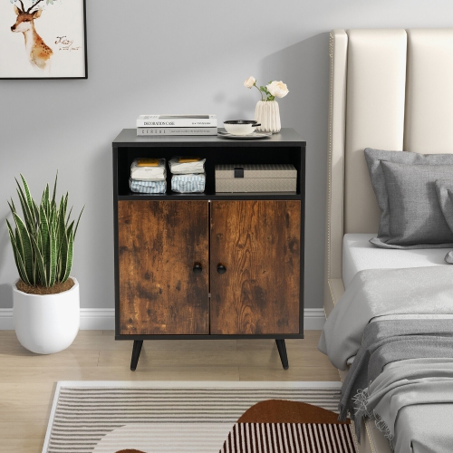 Gymax Cat Litter Box Enclosure Hidden Cat Washroom Cabinet with Entry Open Compartment