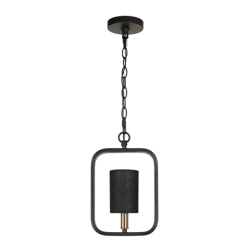 Modern Black Lantern Pendant Hanging Light, 1-Light Rectangle Pendant Light with Fabric Shade
