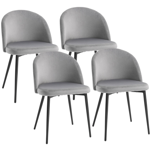 HOMCOM  Modern Dining Chairs, Mid-Back Velvet-Touch Upholstery Side Chair, Table Chair for Living Room, Dining Room, Grey, Set Of 4