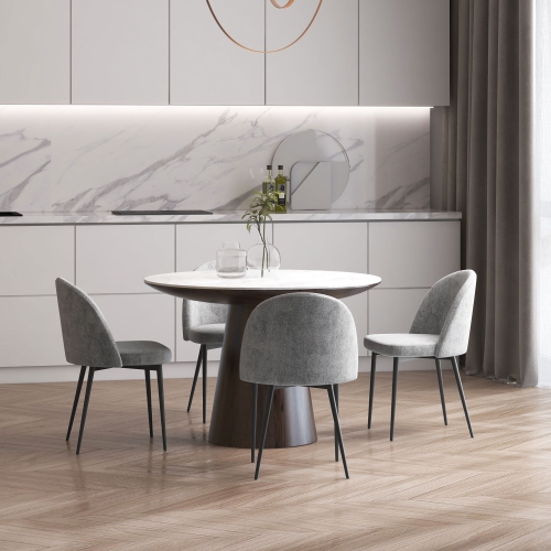 HOMCOM Modern Dining Chairs, Mid-Back Velvet-touch Upholstery Side Chair, Table Chair for Living Room, Dining Room, Grey, Set of 4