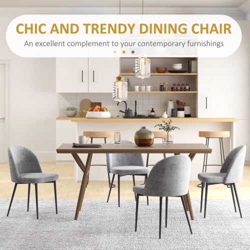 HOMCOM Modern Dining Chairs, Mid-Back Velvet-touch Upholstery Side Chair, Table Chair for Living Room, Dining Room, Grey, Set of 4