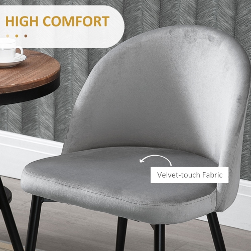 HOMCOM Modern Dining Chairs, Mid-Back Velvet-touch Upholstery Side Chair, Table Chair for Living Room, Dining Room, Grey, Set of 4