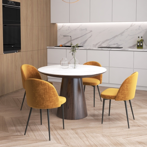 HOMCOM Modern Dining Chairs, Mid-Back Velvet-touch Upholstery Side Chair, Table Chair for Living Room, Dining Room, Yellow, Set of 4