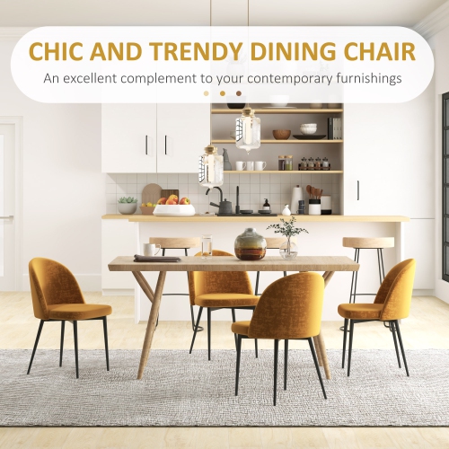HOMCOM Modern Dining Chairs, Mid-Back Velvet-touch Upholstery Side Chair, Table Chair for Living Room, Dining Room, Yellow, Set of 4