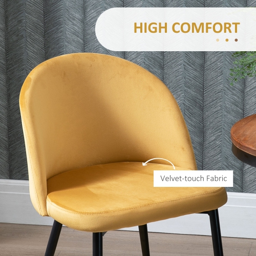 HOMCOM Modern Dining Chairs, Mid-Back Velvet-touch Upholstery Side Chair, Table Chair for Living Room, Dining Room, Yellow, Set of 4