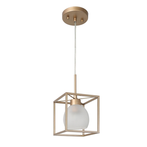 Modern Lantern Island Pendant Light, 1-Light Gold Cage Chandelier Pendant Light with Frosted Glass Shade