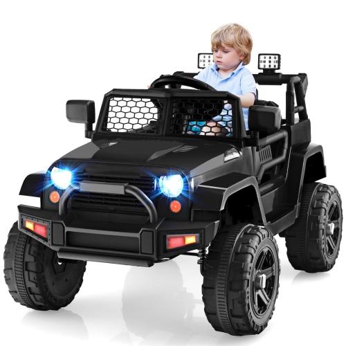 Topbuy 12V Kids Ride On Car Electric Vehicle Jeep with Parental Remote Music Horn Headlights Slow Start Function Black/White/Pink
