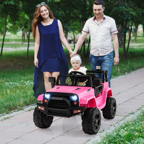 Topbuy 12V Kids Ride On Car Electric Vehicle Jeep with Parental Remote Music Horn Headlights Slow Start Function Black/White/Pink