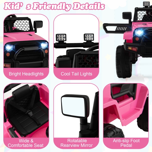 Topbuy 12V Kids Ride On Car Electric Vehicle Jeep with Parental Remote Music Horn Headlights Slow Start Function Black/White/Pink