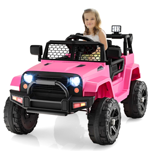 Topbuy 12V Kids Ride On Car Electric Vehicle Jeep with Parental Remote Music Horn Headlights Slow Start Function Black/White/Pink