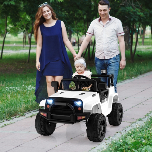 Topbuy 12V Kids Ride On Car Electric Vehicle Jeep with Parental Remote Music Horn Headlights Slow Start Function Black/White/Pink