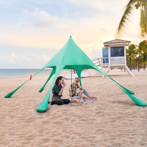 Topbuy 20 x 20 FT Beach Tent Beach Canopy w/ UPF50+ Sun Protection Carrying Bag & Sand Shovel Aluminum Pole & 6 Ground Stakes Blue/Green
