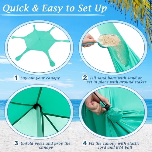 Topbuy 20 x 20 FT Beach Tent Beach Canopy w/ UPF50+ Sun Protection Carrying Bag & Sand Shovel Aluminum Pole & 6 Ground Stakes Blue/Green