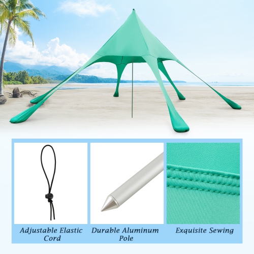 Topbuy 20 x 20 FT Beach Tent Beach Canopy w/ UPF50+ Sun Protection Carrying Bag & Sand Shovel Aluminum Pole & 6 Ground Stakes Blue/Green