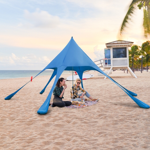 Topbuy 20 x 20 FT Beach Tent Beach Canopy w/ UPF50+ Sun Protection Carrying Bag & Sand Shovel Aluminum Pole & 6 Ground Stakes Blue/Green
