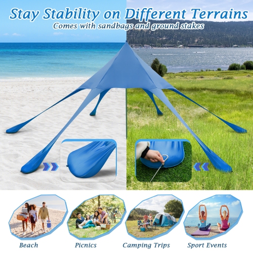 Topbuy 20 x 20 FT Beach Tent Beach Canopy w/ UPF50+ Sun Protection Carrying Bag & Sand Shovel Aluminum Pole & 6 Ground Stakes Blue/Green
