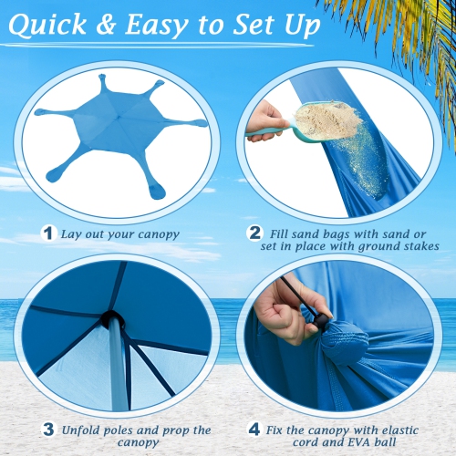 Topbuy 20 x 20 FT Beach Tent Beach Canopy w/ UPF50+ Sun Protection Carrying Bag & Sand Shovel Aluminum Pole & 6 Ground Stakes Blue/Green