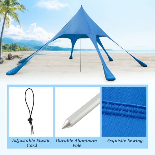 Topbuy 20 x 20 FT Beach Tent Beach Canopy w/ UPF50+ Sun Protection Carrying Bag & Sand Shovel Aluminum Pole & 6 Ground Stakes Blue/Green