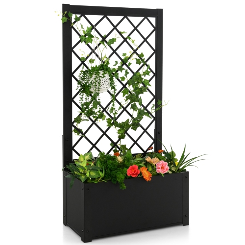 Topbuy 1PC/2PCS 49" Metal Planter Box with Trellis Raised Garden Bed with Trellis, Elevated Lattice Planter for Climbing Plants