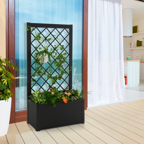 Topbuy 1PC/2PCS 49" Metal Planter Box with Trellis Raised Garden Bed with Trellis, Elevated Lattice Planter for Climbing Plants