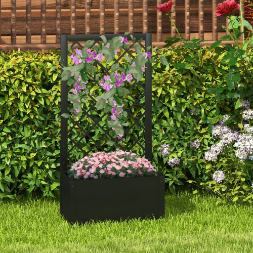 Topbuy 1PC/2PCS 49" Metal Planter Box with Trellis Raised Garden Bed with Trellis, Elevated Lattice Planter for Climbing Plants