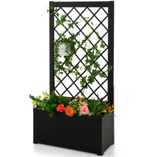 Topbuy 1PC/2PCS 49" Metal Planter Box with Trellis Raised Garden Bed with Trellis, Elevated Lattice Planter for Climbing Plants