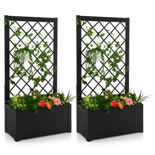 Topbuy 1PC/2PCS 49" Metal Planter Box with Trellis Raised Garden Bed with Trellis, Elevated Lattice Planter for Climbing Plants