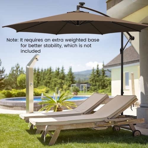 Topbuy 10FT Solar Offset Umbrella Tilted Cantilever Hanging Umbrella with 112 LED Lights Lighted Patio Sun Shade with Crank Handle