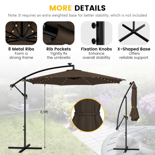 Topbuy 10FT Solar Offset Umbrella Tilted Cantilever Hanging Umbrella with 112 LED Lights Lighted Patio Sun Shade with Crank Handle