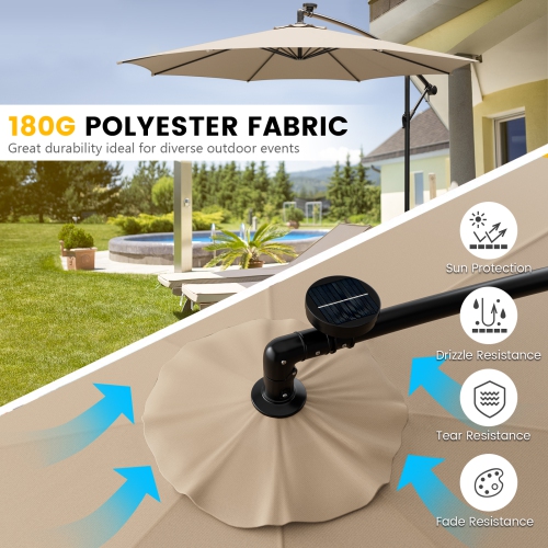Topbuy 10FT Solar Offset Umbrella Tilted Cantilever Hanging Umbrella with 112 LED Lights Lighted Patio Sun Shade with Crank Handle