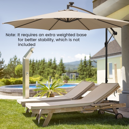 Topbuy 10FT Solar Offset Umbrella Tilted Cantilever Hanging Umbrella with 112 LED Lights Lighted Patio Sun Shade with Crank Handle