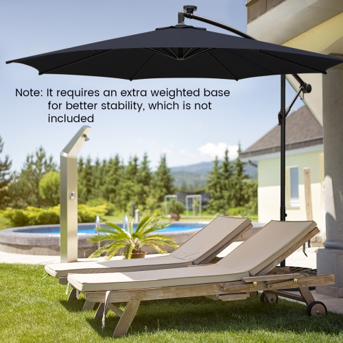 Topbuy 10FT Solar Offset Umbrella Tilted Cantilever Hanging Umbrella with 112 LED Lights Lighted Patio Sun Shade with Crank Handle