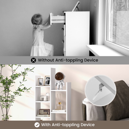 Topbuy Tree Shaped Bookcase with Drawer Free Standing Bookshelf with 7 Open Storage Shelves Tall Display Rack with Bookshelves Brown/White