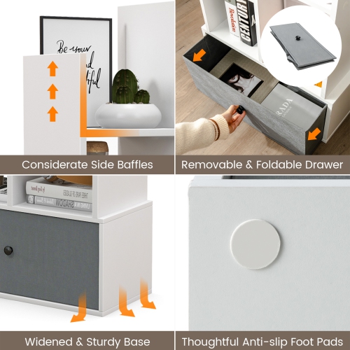 Topbuy Tree Shaped Bookcase with Drawer Free Standing Bookshelf with 7 Open Storage Shelves Tall Display Rack with Bookshelves Brown/White