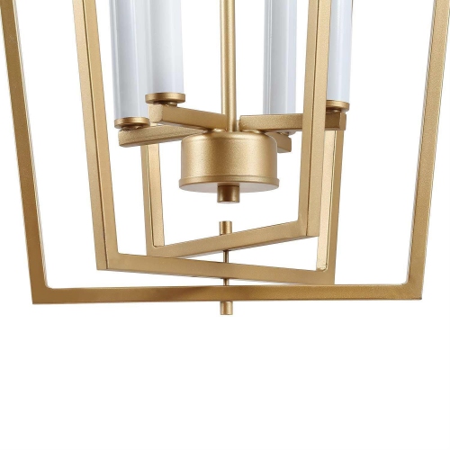 Gold Cage Pendant Light, Modern 4-Light Gold Geometric Dining Room Chandelier Pendant Light with Candle Style