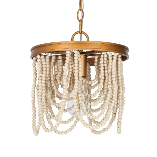Lustre perlé Empire de ferme moderne, lustre Boho transitionnel à 4 lumières avec perles en bois blanc
