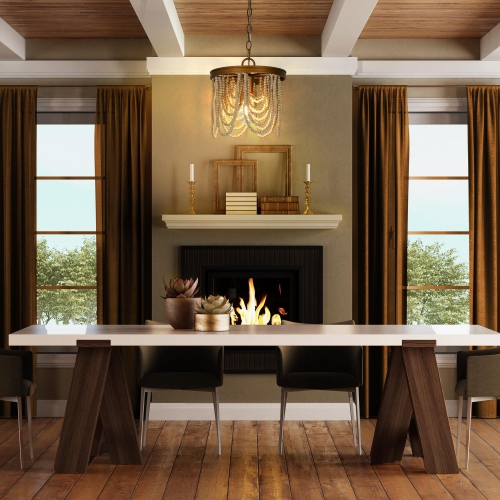 Lustre perlé Empire de ferme moderne, lustre Boho transitionnel à 4 lumières avec perles en bois blanc