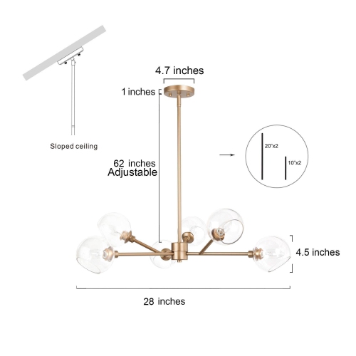 Modern Gold Dining Room Chandelier, 31.5 in. 6-Light Farmhouse Sputnik Bedroom Chandelier