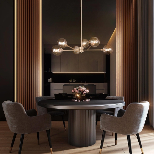 Modern Gold Dining Room Chandelier, 31.5 in. 6-Light Farmhouse Sputnik Bedroom Chandelier