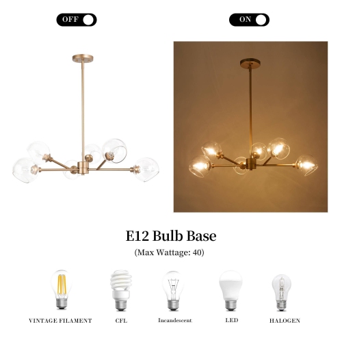 Modern Gold Dining Room Chandelier, 31.5 in. 6-Light Farmhouse Sputnik Bedroom Chandelier