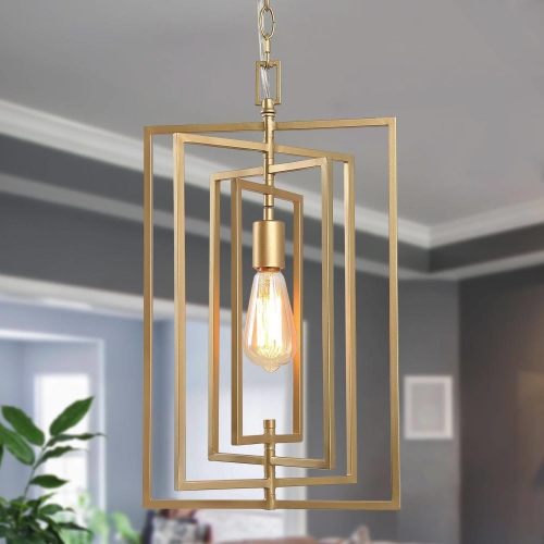 Modern Gold Kitchen Pendant Light, 1-Light Geometric Industrial Dining Room Chandelier
